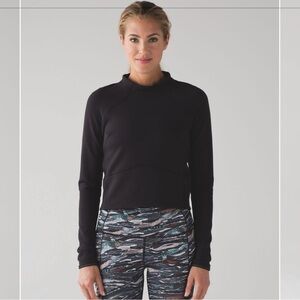 Lululemon Hill and Valley Mock Neck Cropped Long Sleeve Top Black Sz 6 W3AEGS